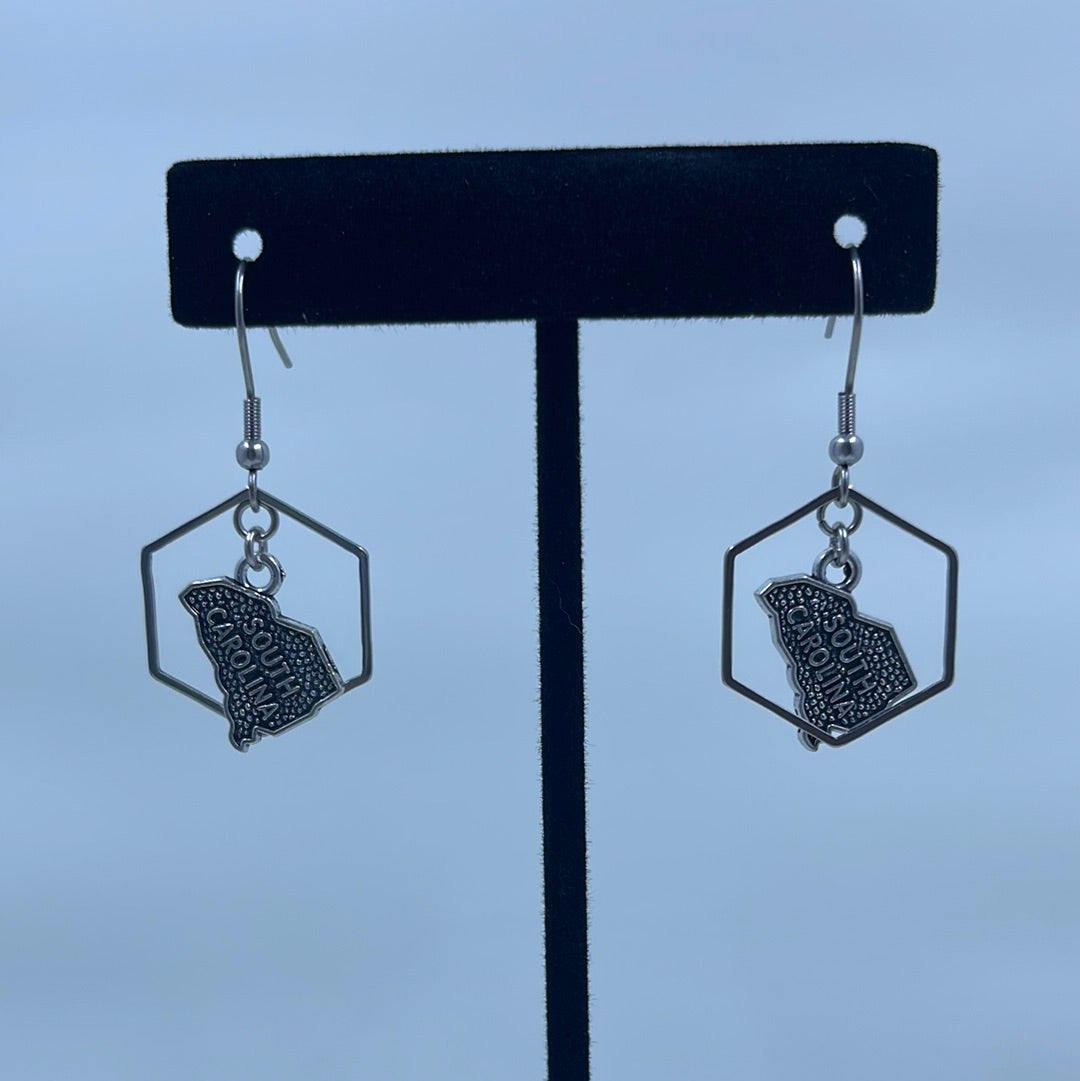 State of South Carolina Earrings - silver tone