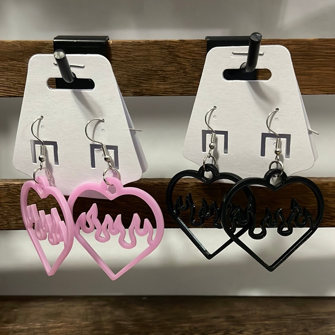 Pink Flaming Heart Earrings