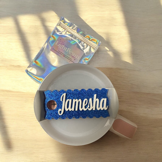 Tumbler Topper - Scalloped edge with Custom Name