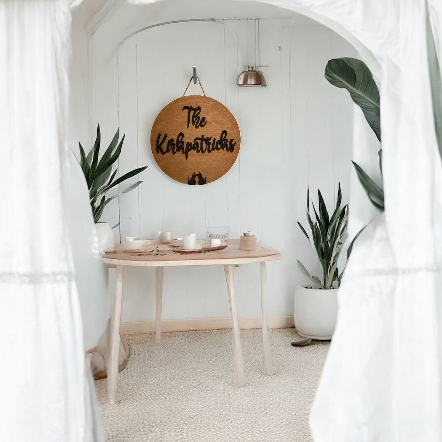 Round Door Sign Personalized - Raised Name Wood Round Board for Newlywed Couple Friends Wedding Gift