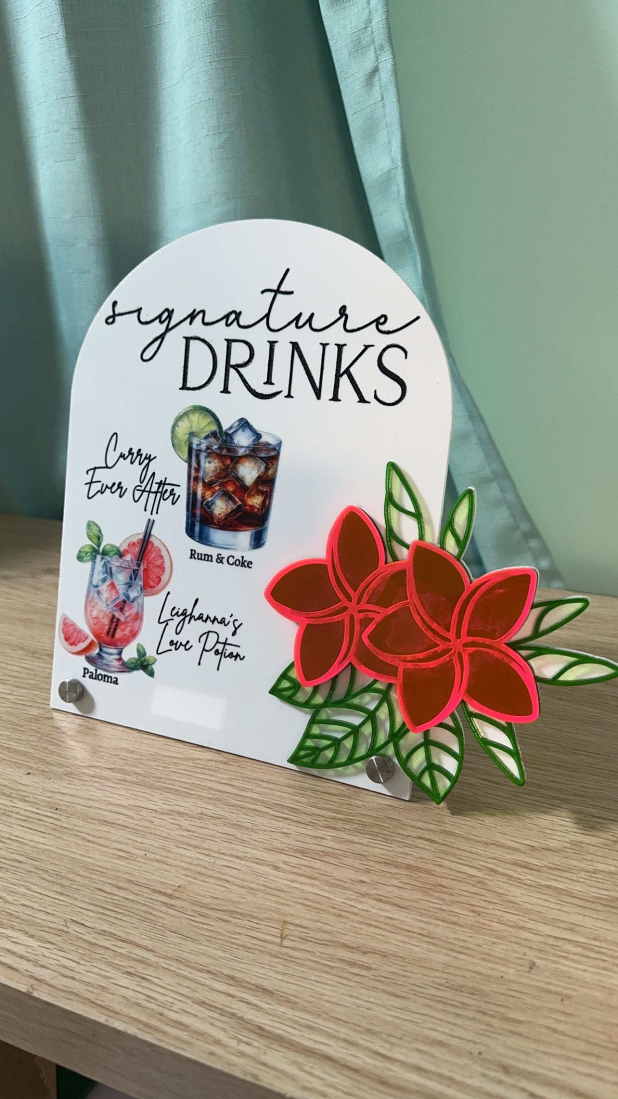 Plumeria Flowers Bar Menu and Signature Drinks Sign