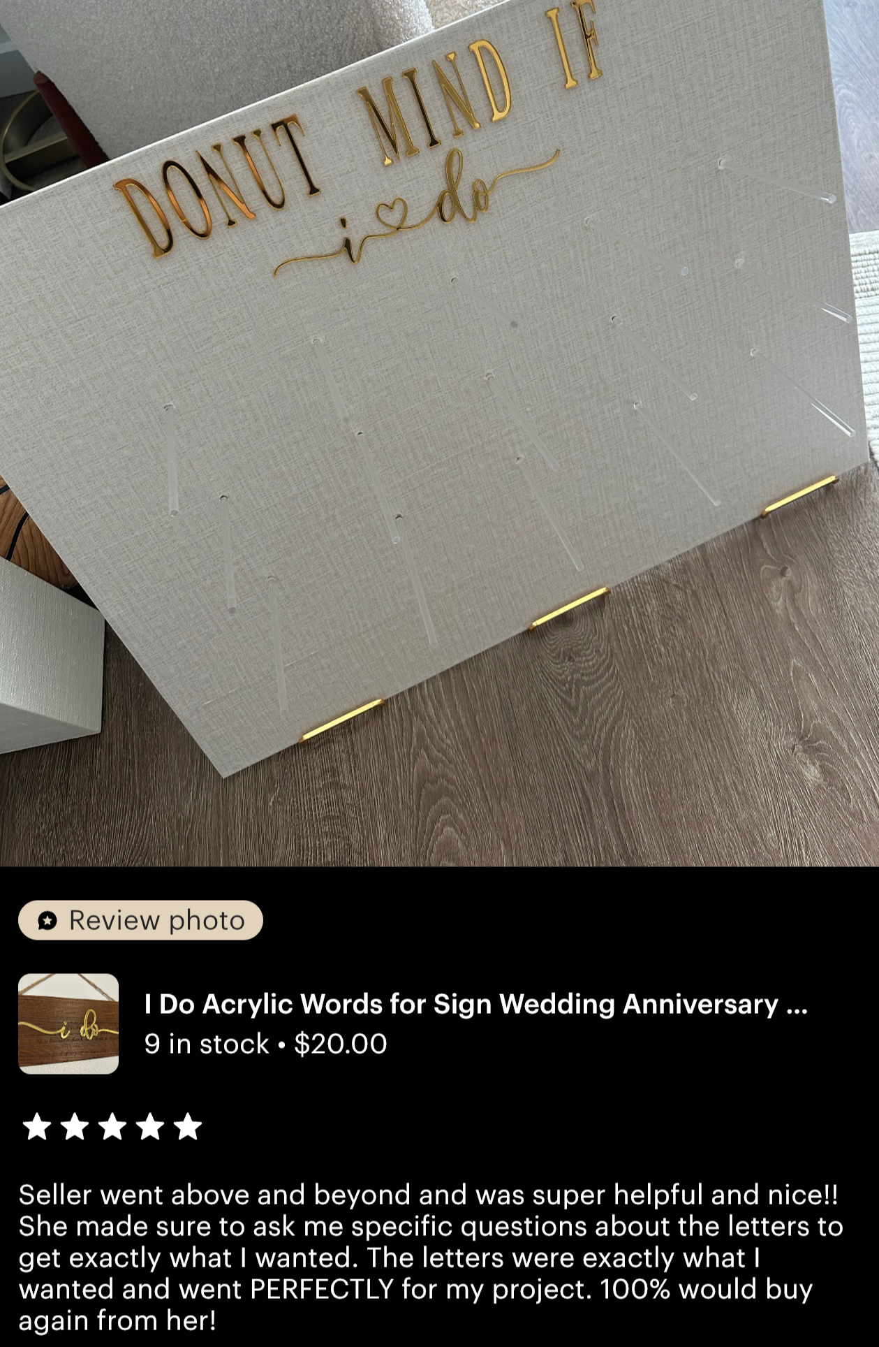 Letters only. Item review from Etsy shop