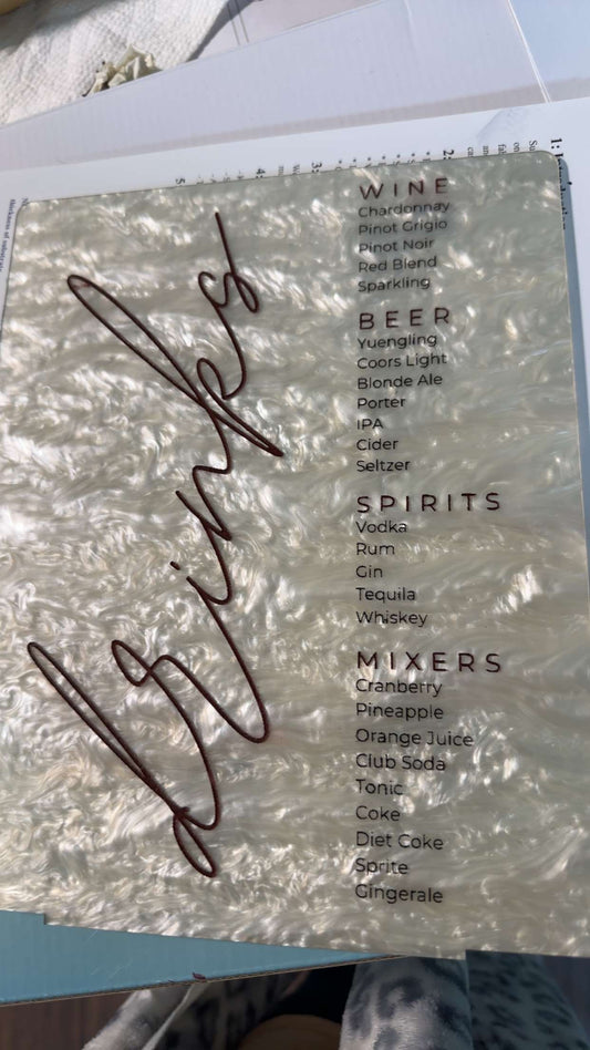 Pearl Acrylic Bar Menu Sign