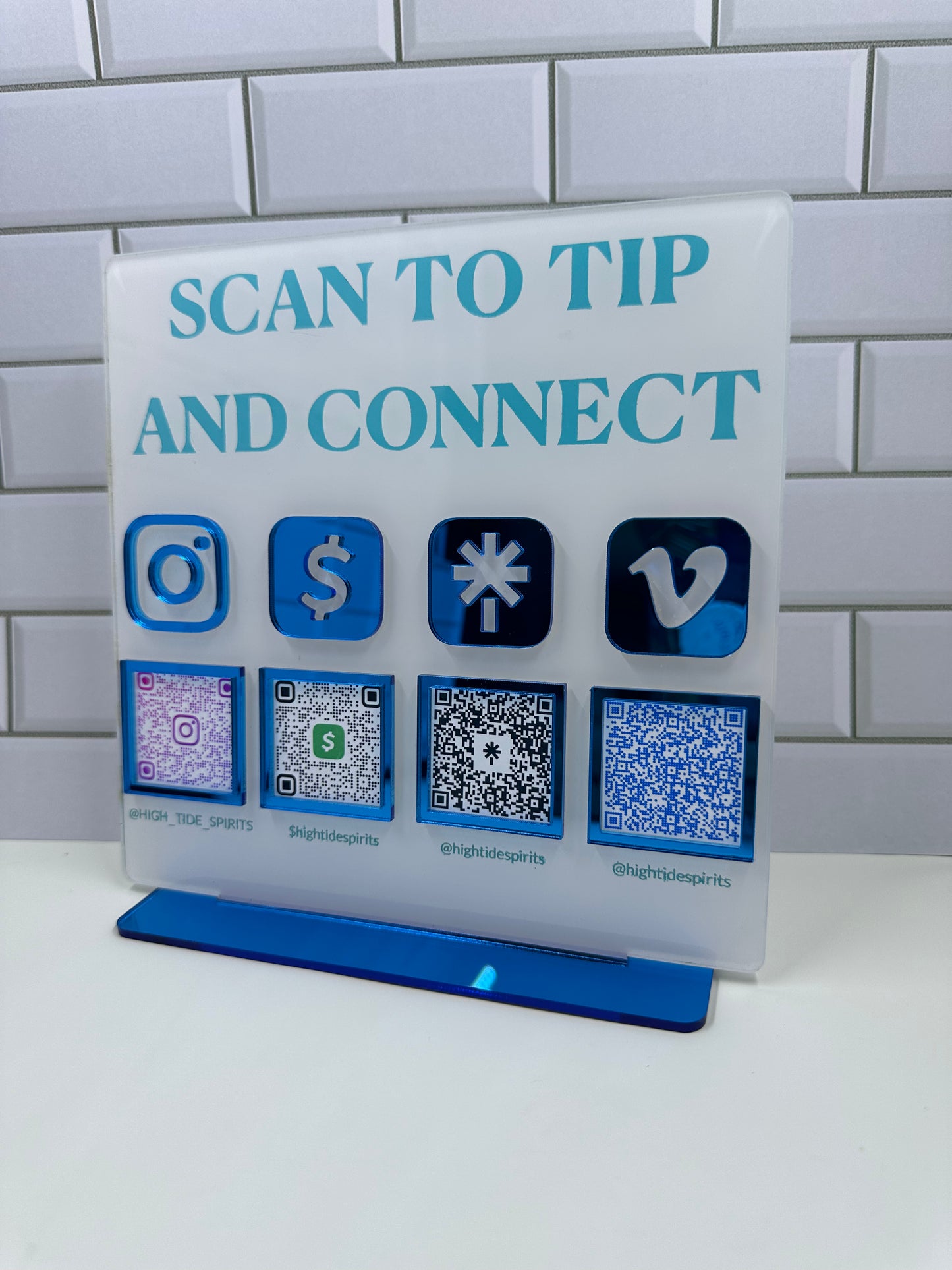 Custom Laser Engraved Business Stand - QR Code Sign - Scan to Tip and Connect