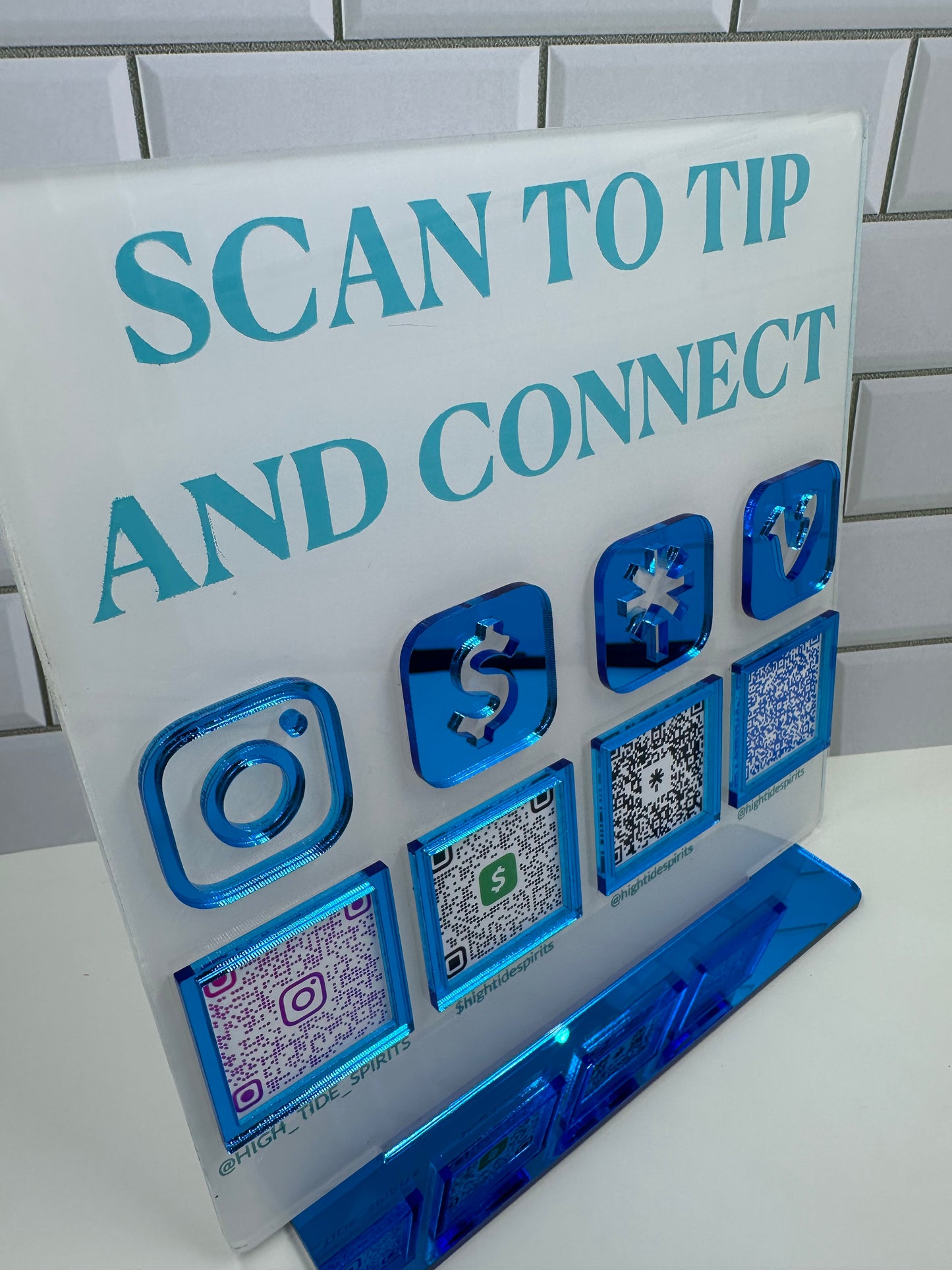 Custom Laser Engraved Business Stand - QR Code Sign - Scan to Tip and Connect