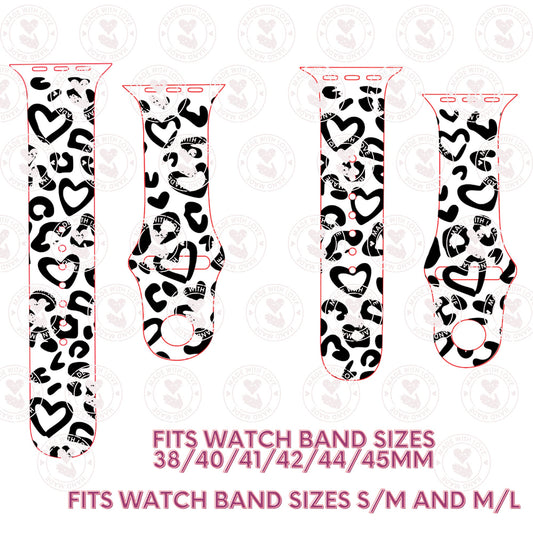 Hearts Leopard Heart Print SVG watch band 38 40 41 42 44 45 mm - cut file only