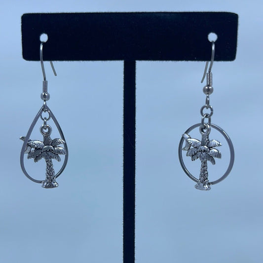 Palmetto Moon Earrings - silver tone