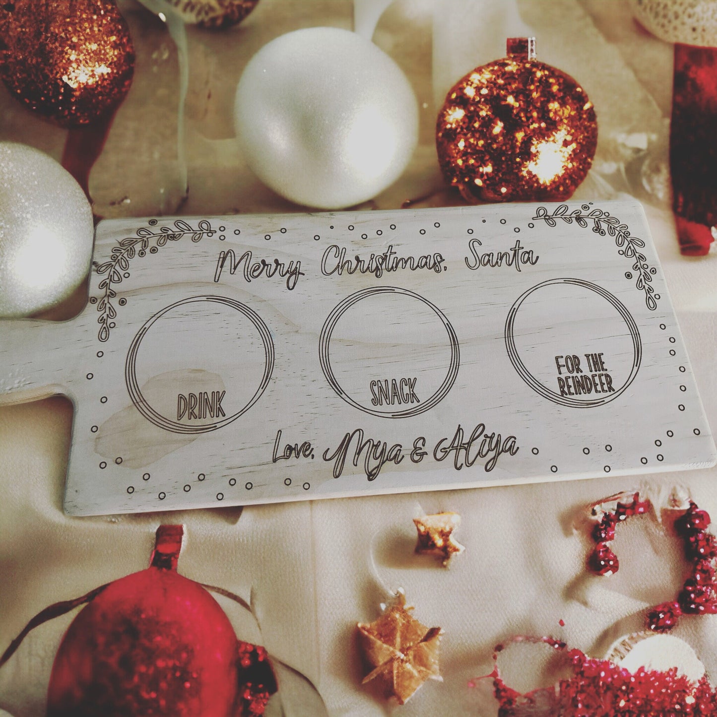 Simple Personalized Santa Tray - Milk, Cookies, and Reindeer Snacks Charcuterie Board