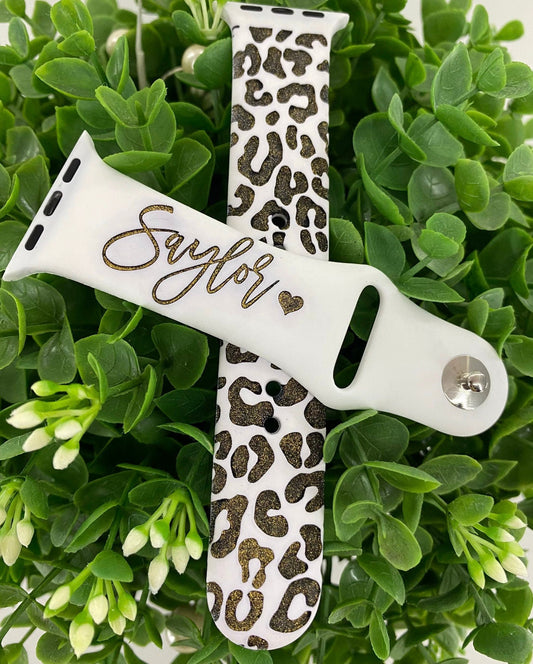 Name band animal print Engraved custom name watch bands, Leopard cheetah print, gift idea, Apple Watch 38 40 41 42 45 49 mm