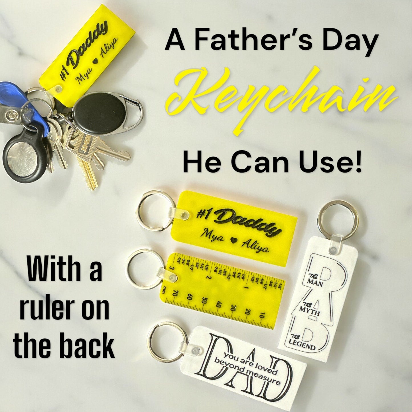 Keychain with Ruler - Father’s Day Gift - Dad Gift - Custom Name Personalized Keychain