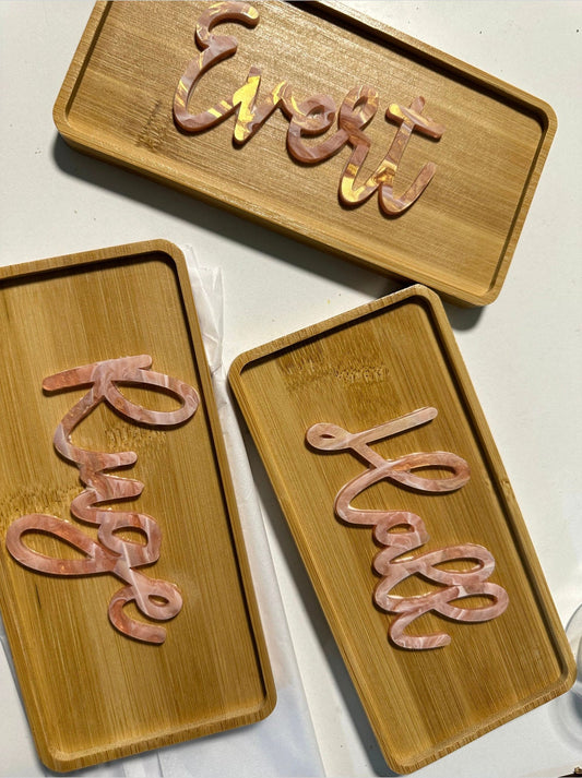Personalized Bamboo Small Tray - Custom Acrylic Name Ring Dish