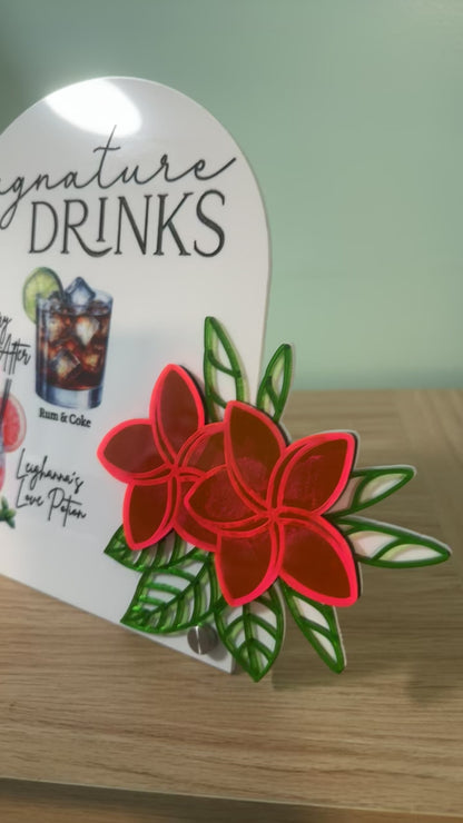 Plumeria Flowers Bar Menu and Signature Drinks Sign