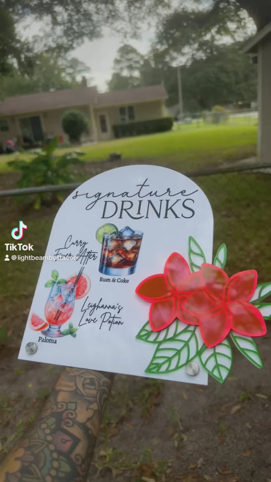 Plumeria Flowers Bar Menu and Signature Drinks Sign