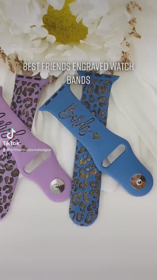 Name band animal print Engraved custom name watch bands, Leopard cheetah print, gift idea, Apple Watch 38 40 41 42 45 mm