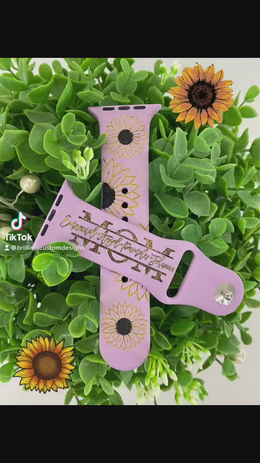Sunflower Print Watch Band Flower Print custom laser engraved watch band Mommy, Mama, Mom, Nana, gift watch band 38 40 41 42 45 mm
