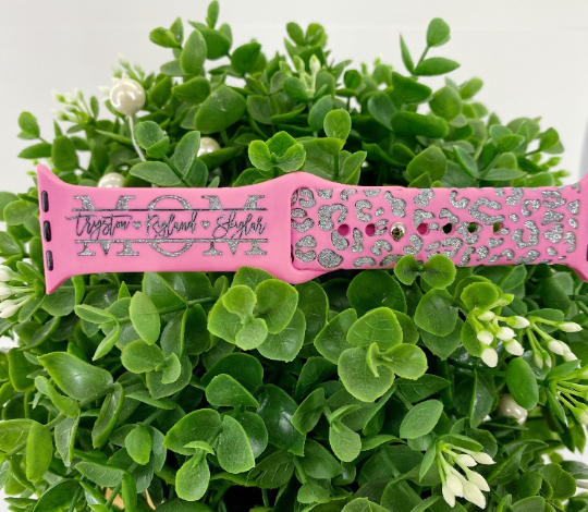 Correa de reloj personalizada con grabado láser con estampado de leopardo de las nieves y guepardo para mamá, mami, mamá, abuela, correa de reloj de regalo