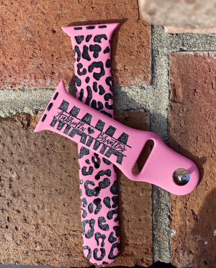 Correa de reloj personalizada con grabado láser con estampado de leopardo de las nieves y guepardo para mamá, mami, mamá, abuela, correa de reloj de regalo