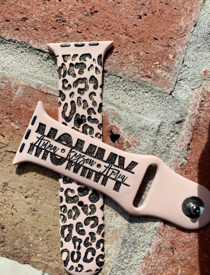 Correa de reloj personalizada con grabado láser con estampado de leopardo de las nieves y guepardo para mamá, mami, mamá, abuela, correa de reloj de regalo