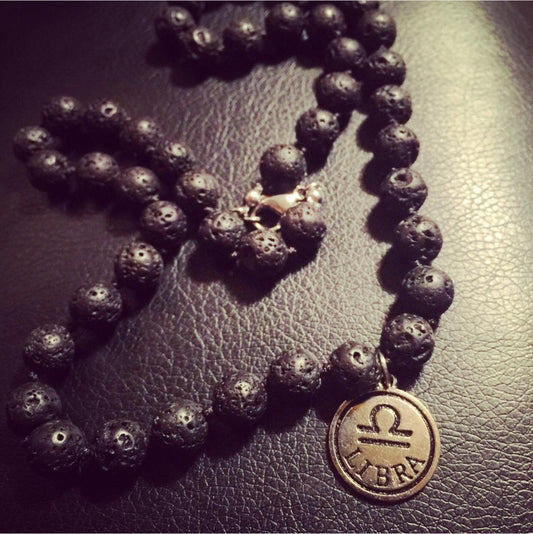 Black lava rock zodiac necklace