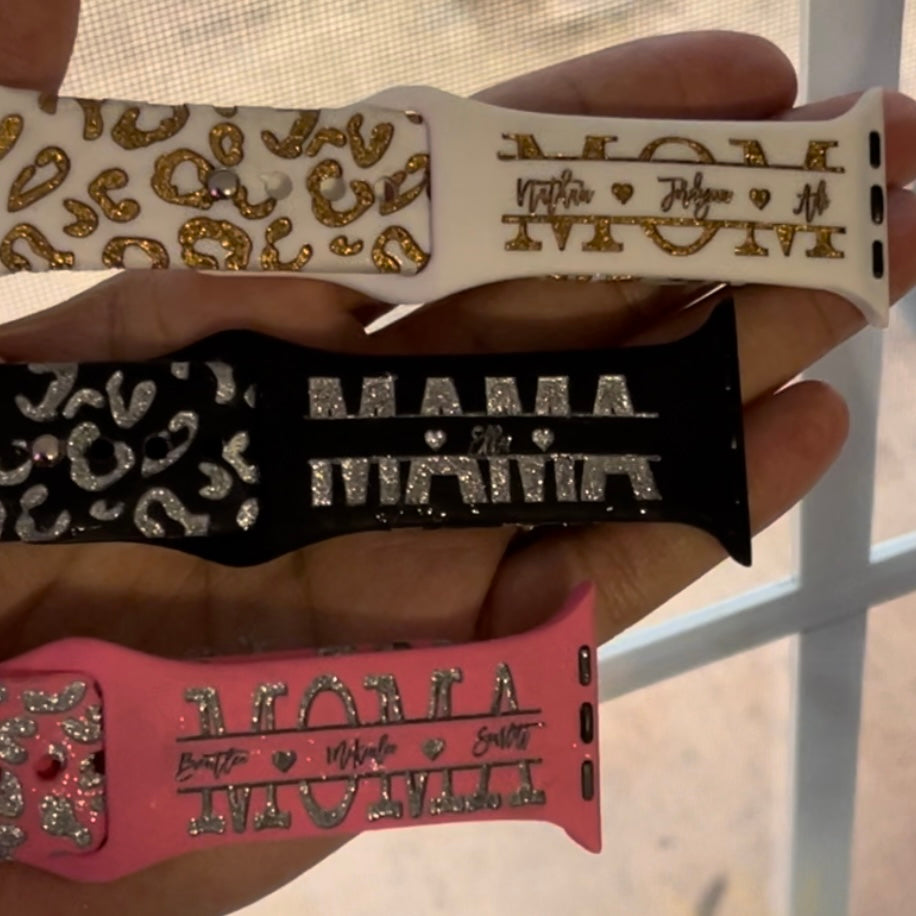 Correa de reloj personalizada con grabado láser con estampado de leopardo de las nieves y guepardo para mamá, mami, mamá, abuela, correa de reloj de regalo