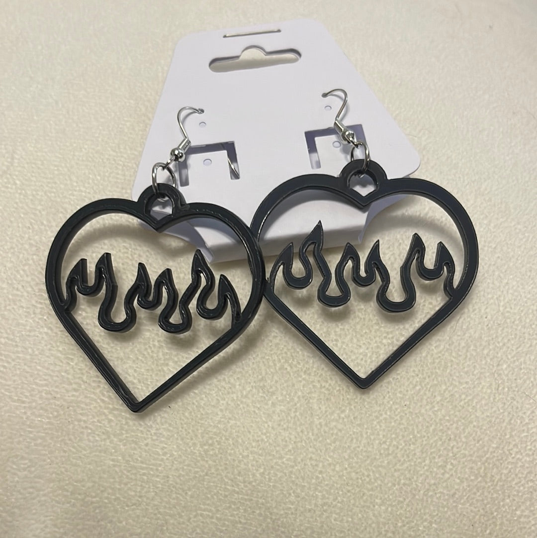 Pink Flaming Heart Earrings